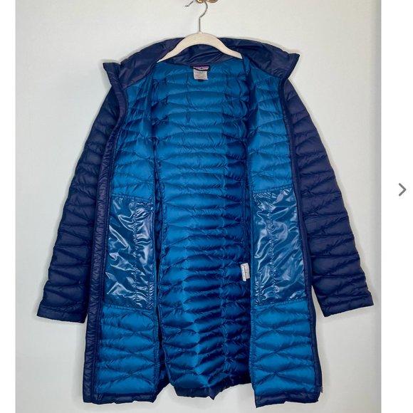 Patagonia Fiona Navy Long Quilted Parka Winter Walking Jacket - Picture 3 of 8